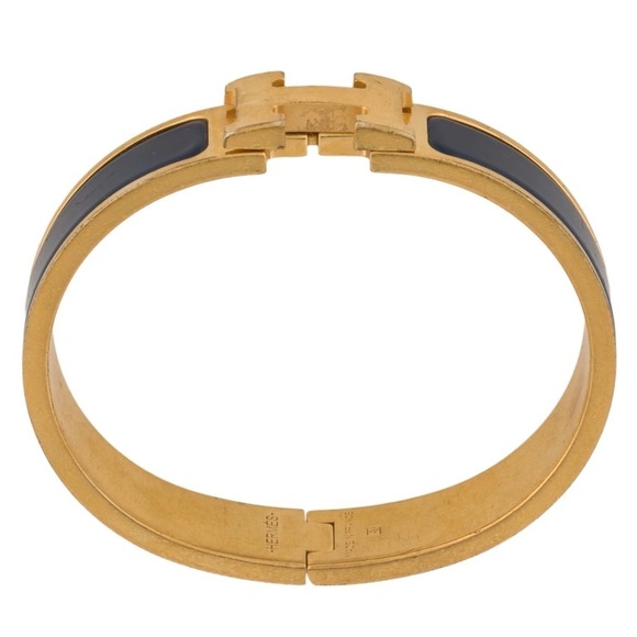 HERMES Clic H Enamel Bangle | Dark Blue 18K Gold-Plated | AUTHENTICATED - Picture 2 of 3